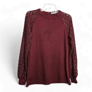 Miholl Womens Waffle Knit Lace Sleeve Zipper Back  Fairy Grunge Top Size S